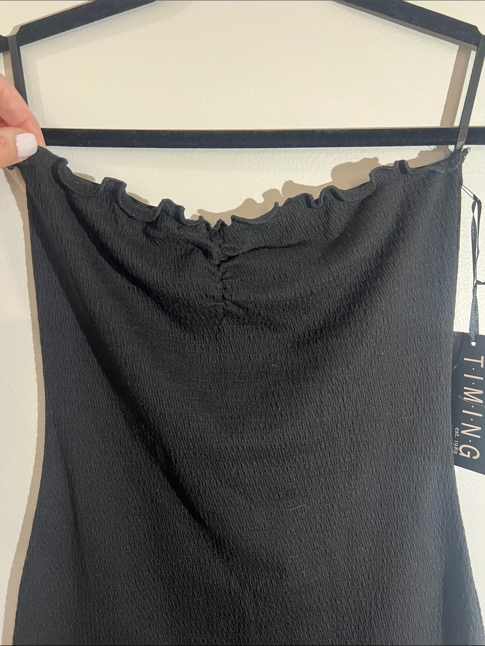 Timing Black Ribbed Strapless Mini with Ruffle Neck - Picture 4 of 6